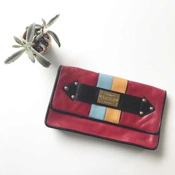 L.A.M.B. Handbags - {l.a.m.b.} clutch handbag gold red blue stripe